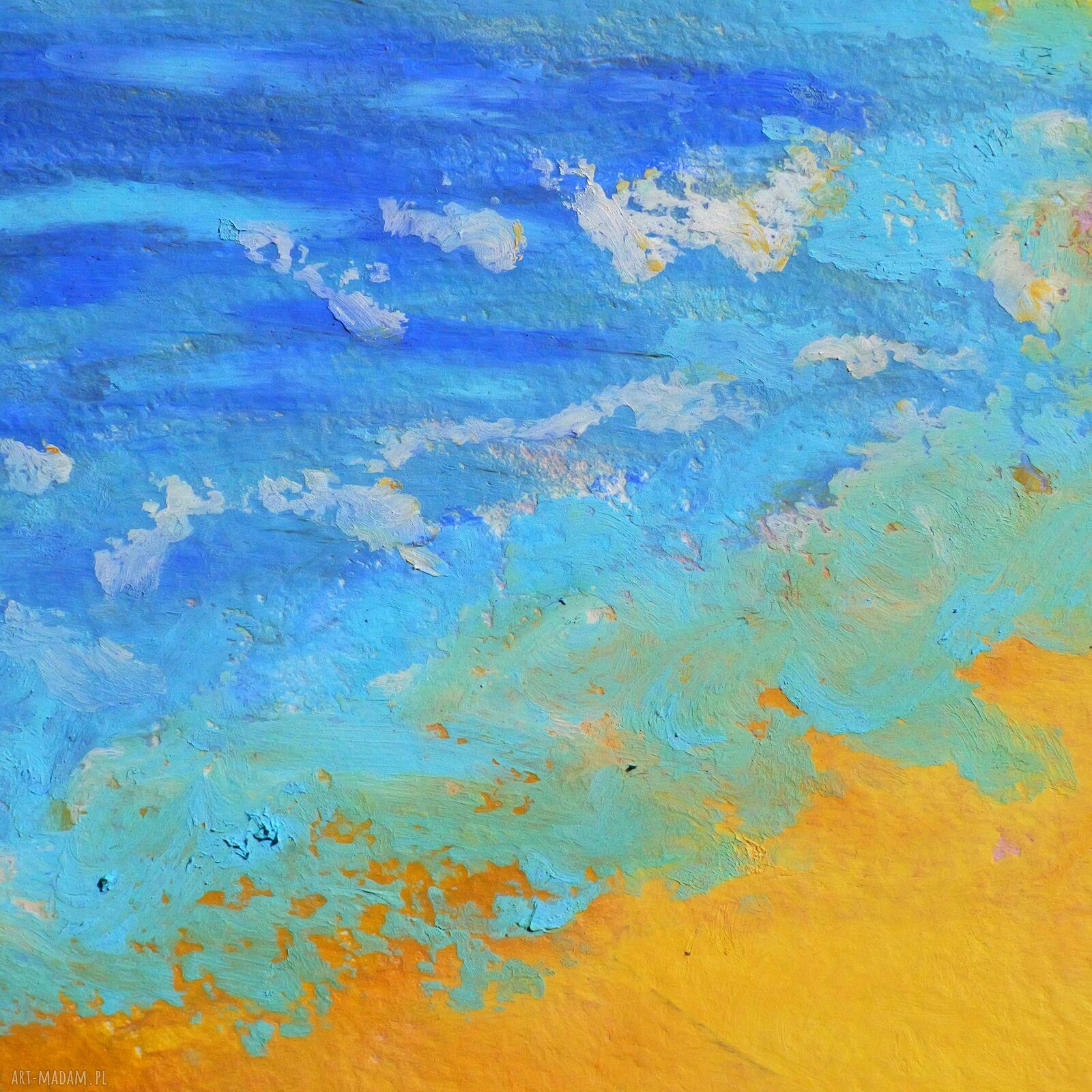Słoneczne wybrzeże - oryginalny obraz pastelą olejną 15x15 cm