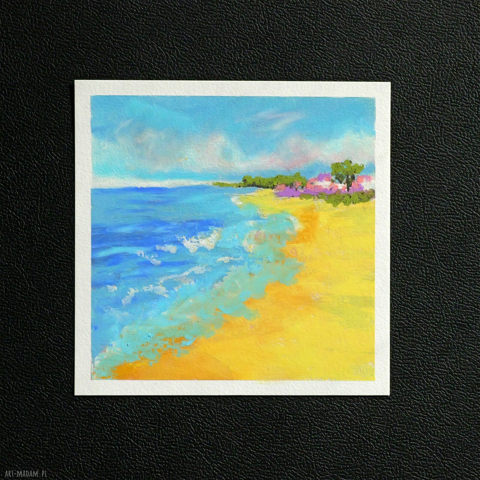 Słoneczne wybrzeże - oryginalny obraz pastelą olejną 15x15 cm