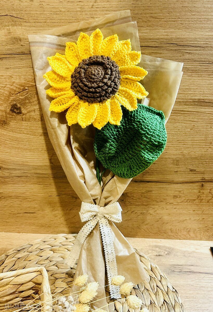 Słonecznik na szydełku - ręcznie robiona dekoracja ok. 43 cm
