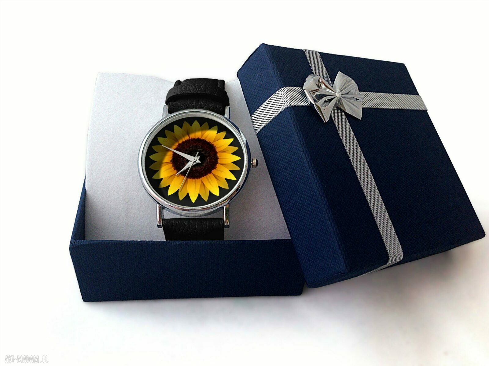 Słonecznik - skórzany zegarek z dużą tarczą 36 mm