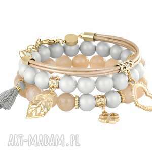 tassel - nude & light grey - szare bransoletki