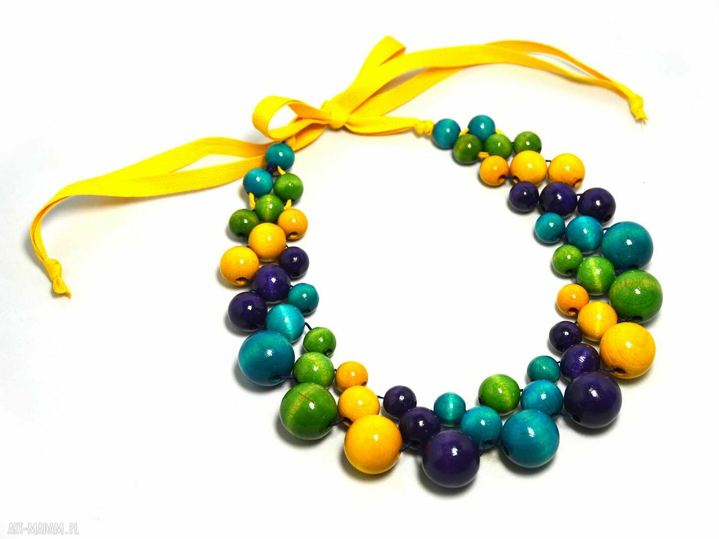 Słoneczny naszyjnik wiązany z drewnianych korali - handmade