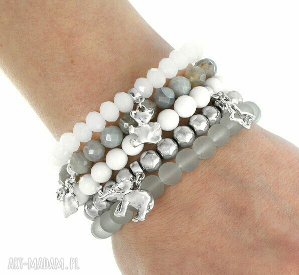 bransoletki: GREY, SILVER & WHITE SET. Handmade