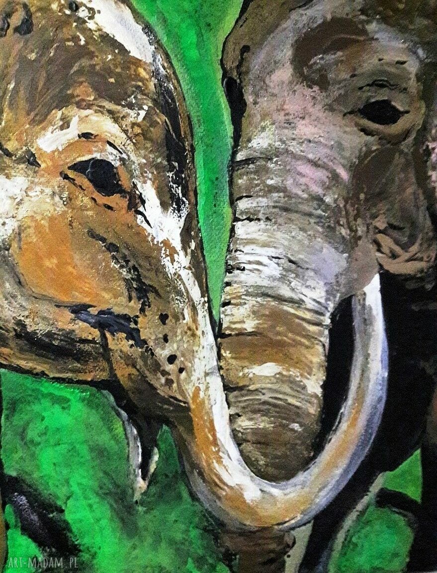 Słoniowa miłość - obraz akrylowy ręcznie malowany na płótnie 30 x 40 cm