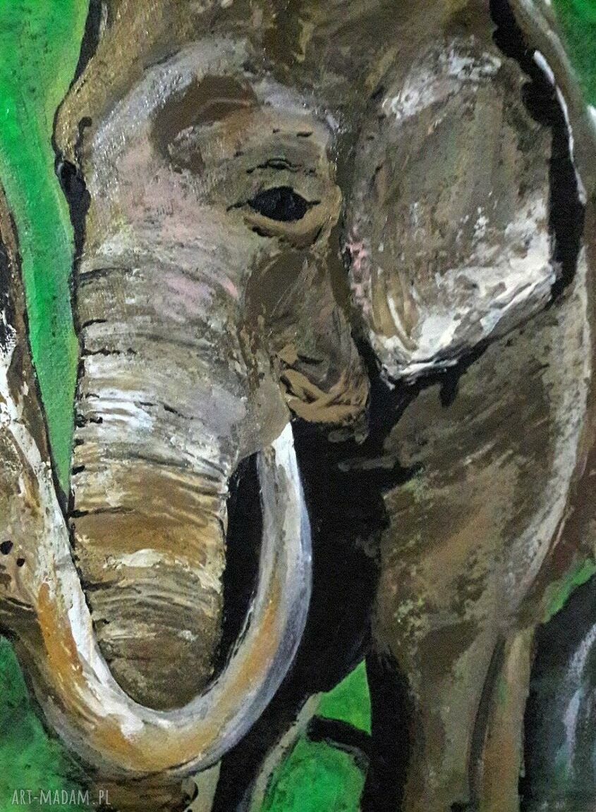 Słoniowa miłość - obraz akrylowy ręcznie malowany na płótnie 30 x 40 cm