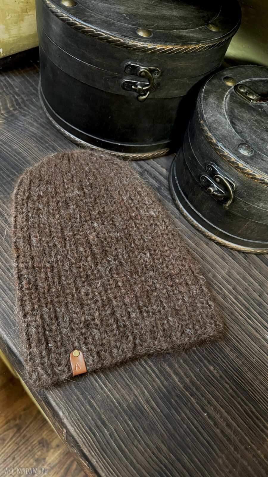 Brązowa czapka slouchy beanie z alpaki, moheru i jedwabiu