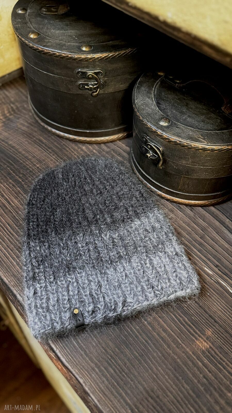 Czapka slouchy beanie z kaszmirem, wełną merino i moherem