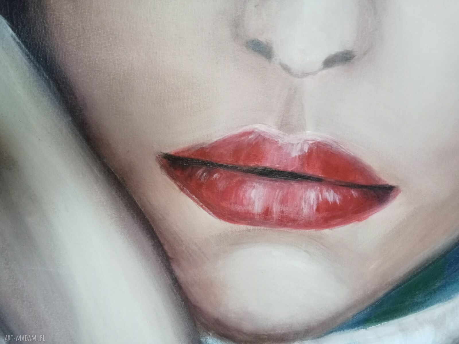 Słowa niewypowiedziane - ręcznie malowany obraz kobieta do salonu (90x60)