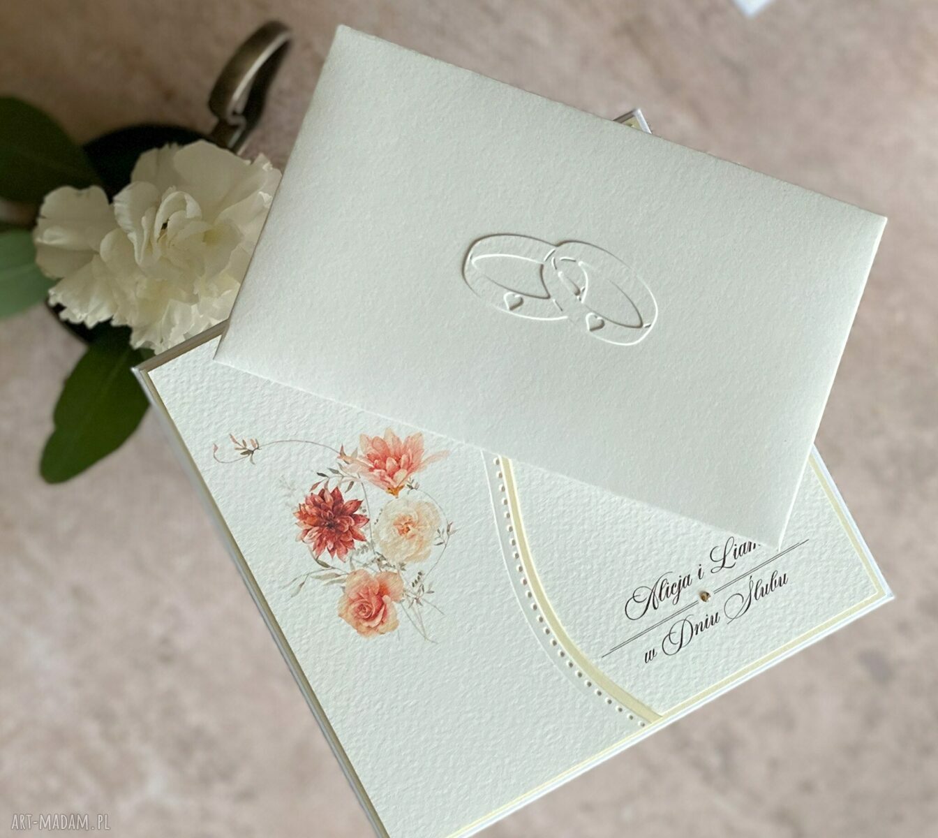 Kartka ślubna w pudełku WA 51C z kopertą na pieniądze - elegancki handmade