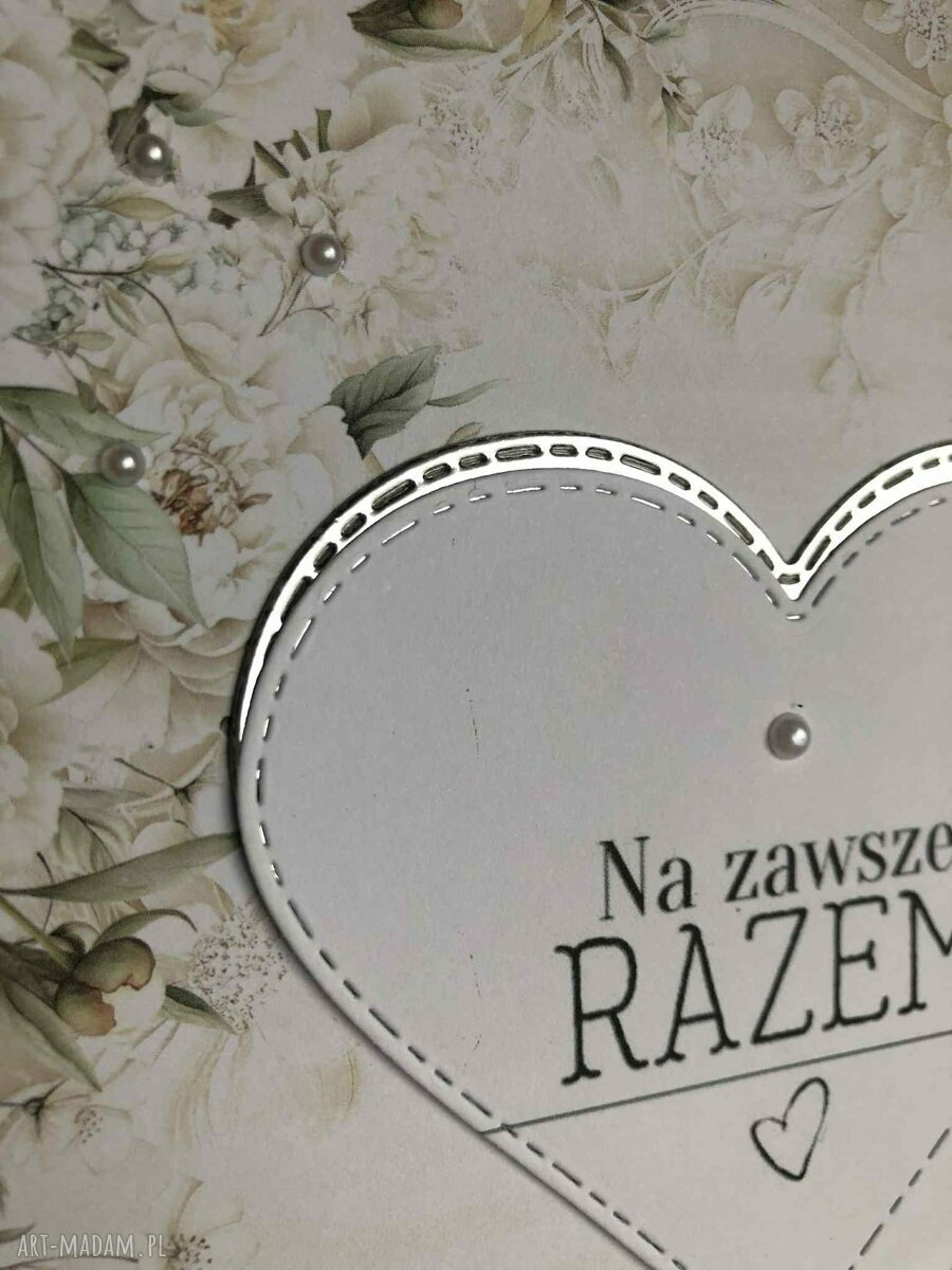 Kartka ślubna z kopertą 14 x 14 cm - miłość, kwiaty i srebrne lustro