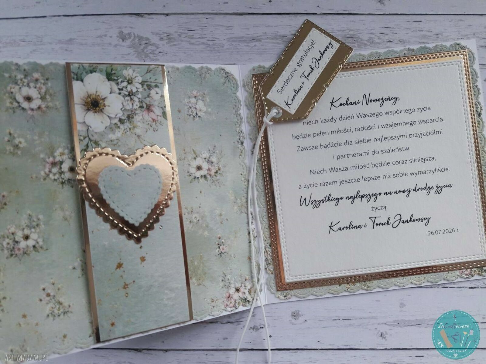 Personalizowana kartka ślubna z idącą parą młodą