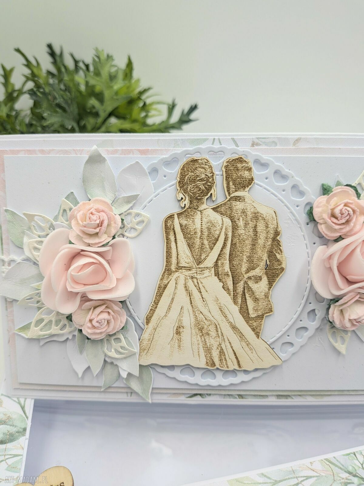 Kartka ślubna DL w pudełku Mr & Mrs - ręcznie robiona, pozioma