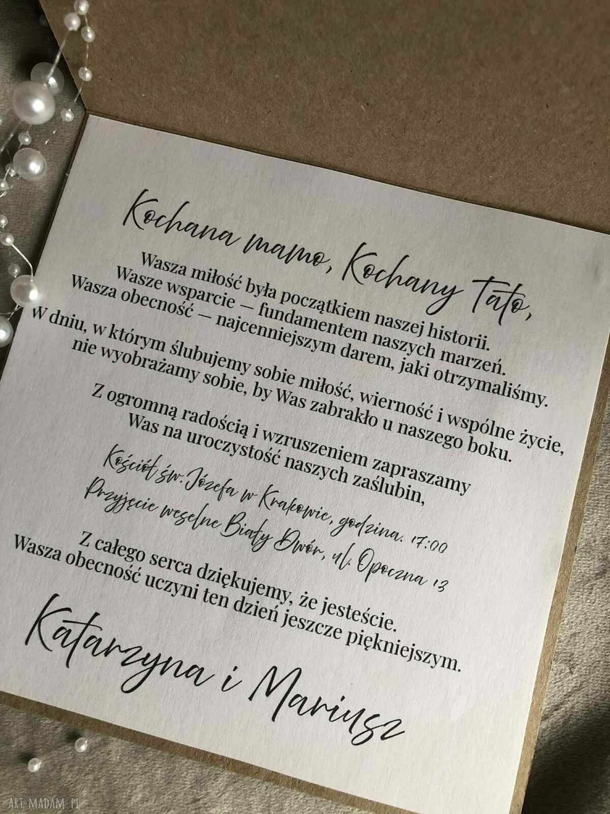 Zaproszenie ślubne dla rodziców w pudełku z personalizacją