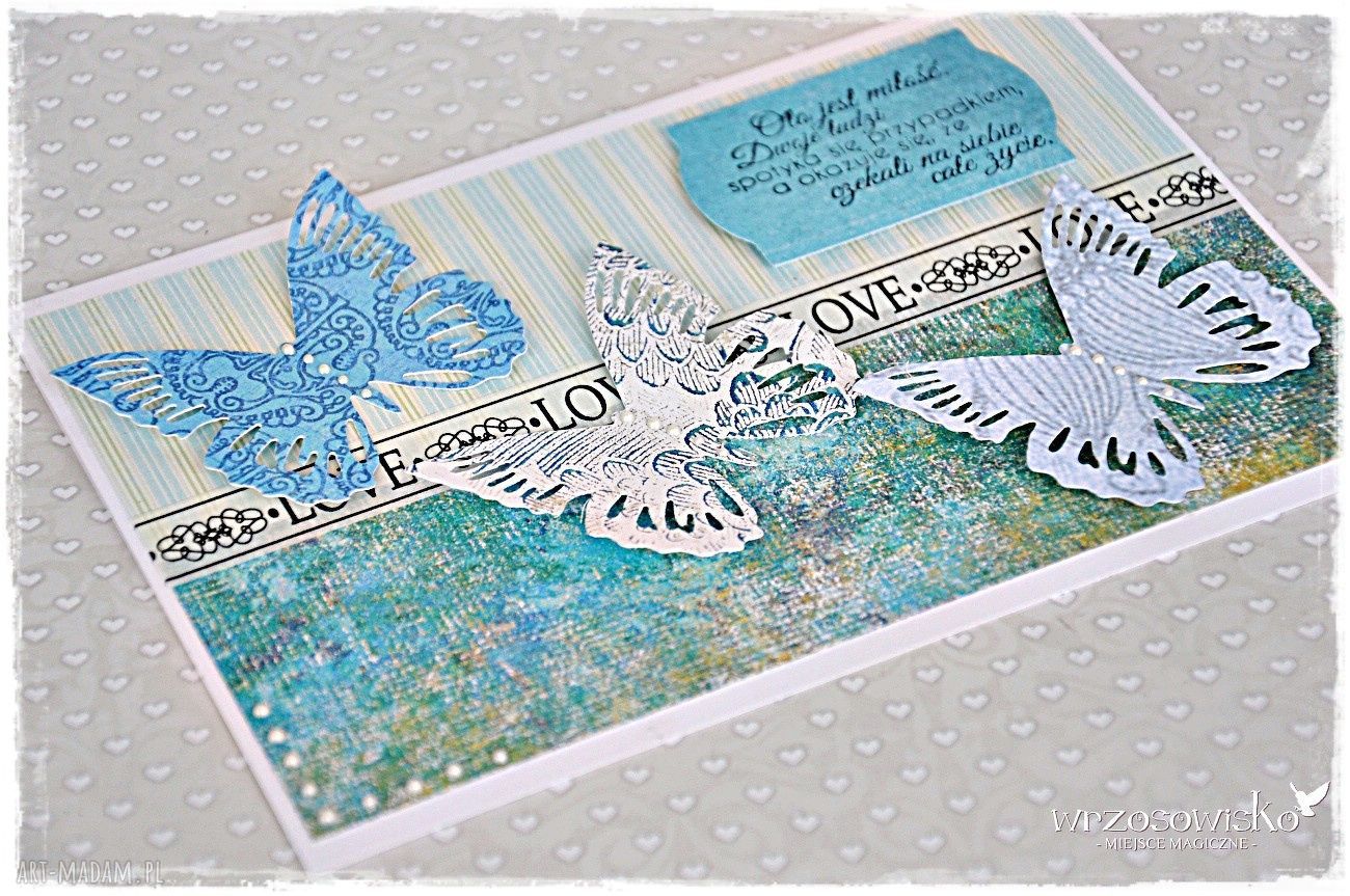 Ślubne Motyle - kartka ślubna ręcznie zdobiona scrapbooking