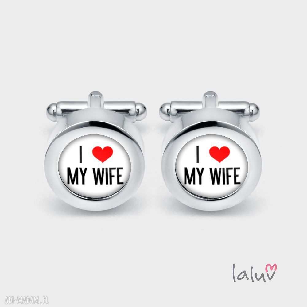 Ślubne spinki do mankietów LOVE MY WIFE - srebrne, ręcznie robione