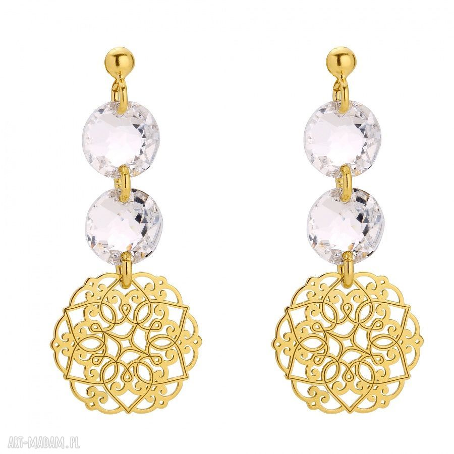 Złote kolczyki z rozetką i kryształami Swarovski Crystal – ręcznie robione