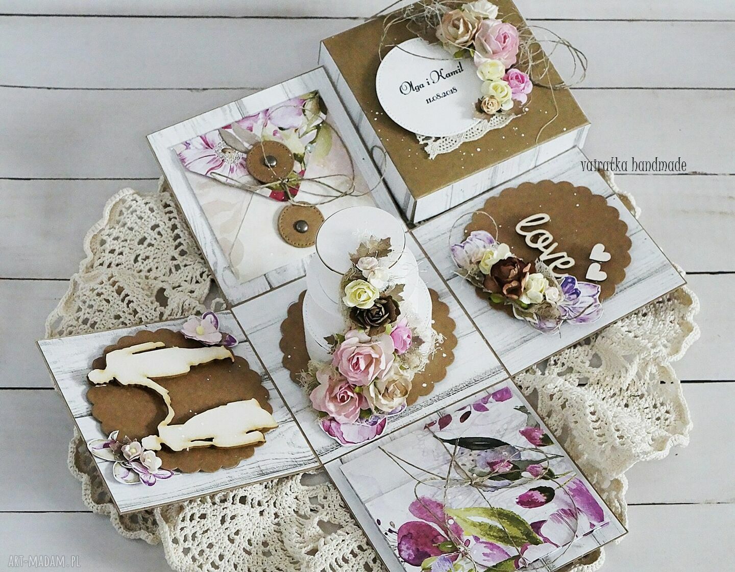 scrapbooking kartki: Ślubny exploding box z tortem na zamówienie hand made