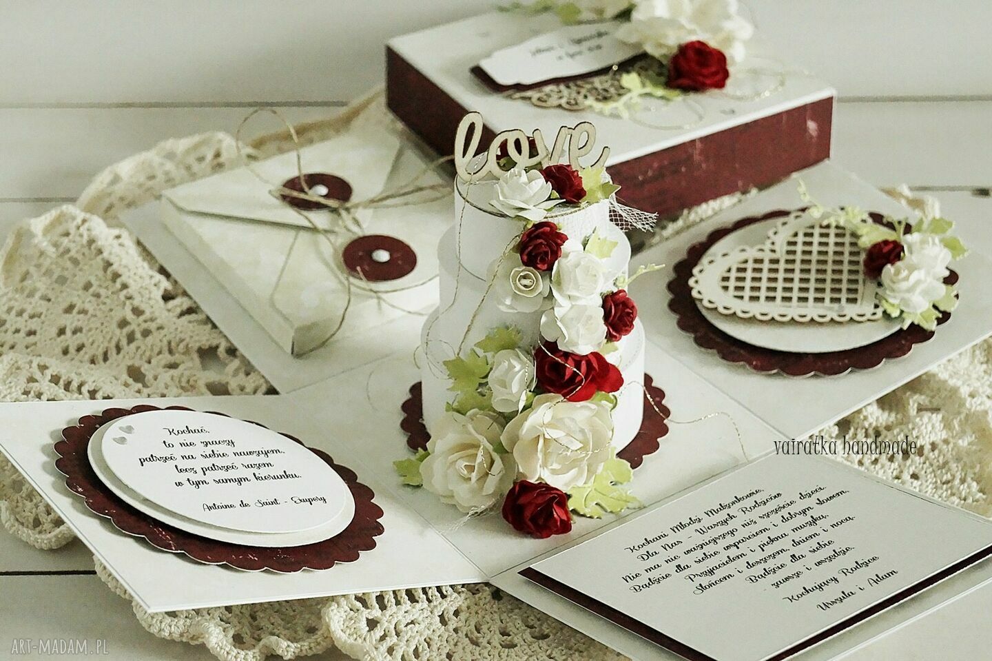 scrapbooking kartki: Ślubny exploding box z tortem na zamówienie hand made