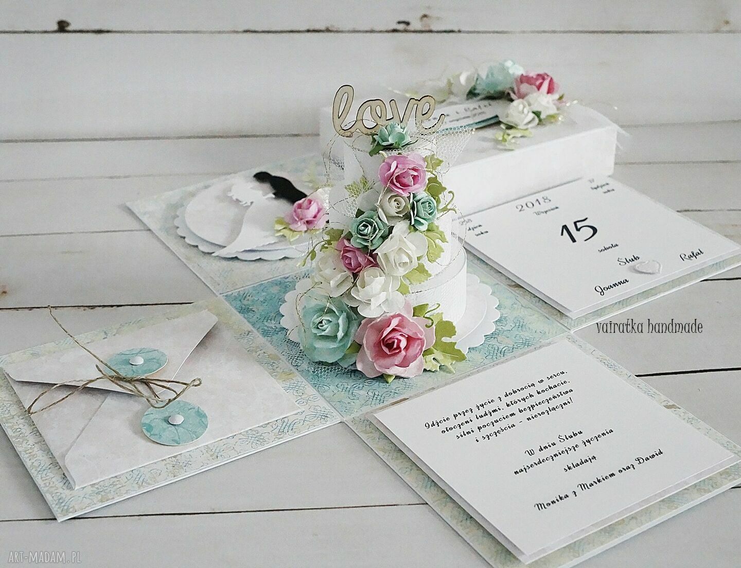 scrapbooking kartki: Ślubny exploding box z tortem na zamówienie hand made