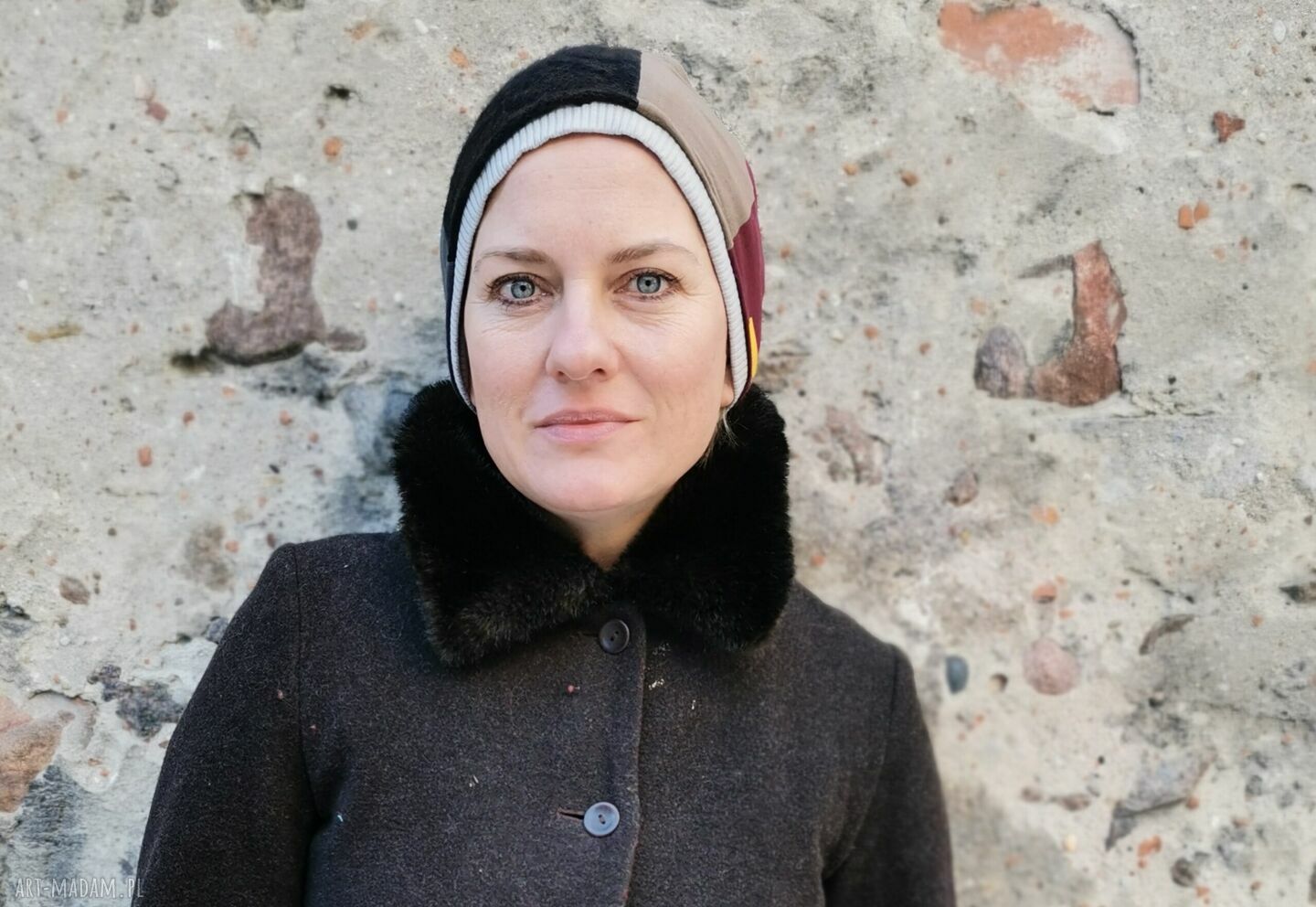 Czapka smerfetka patchworkowa etno boho na podszewce - uniwersalna (Ruda Klara)