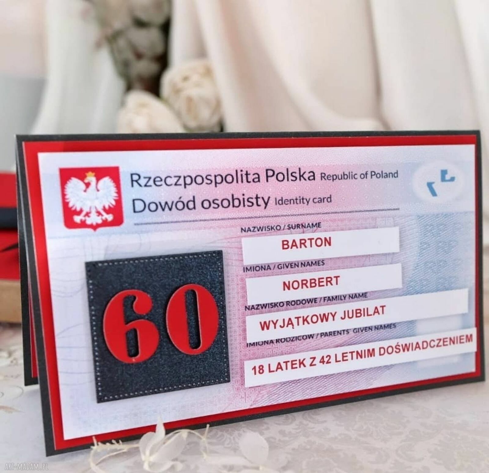 Śmieszna kartka urodzinowa 60 lat dla mężczyzny - dowód osobisty