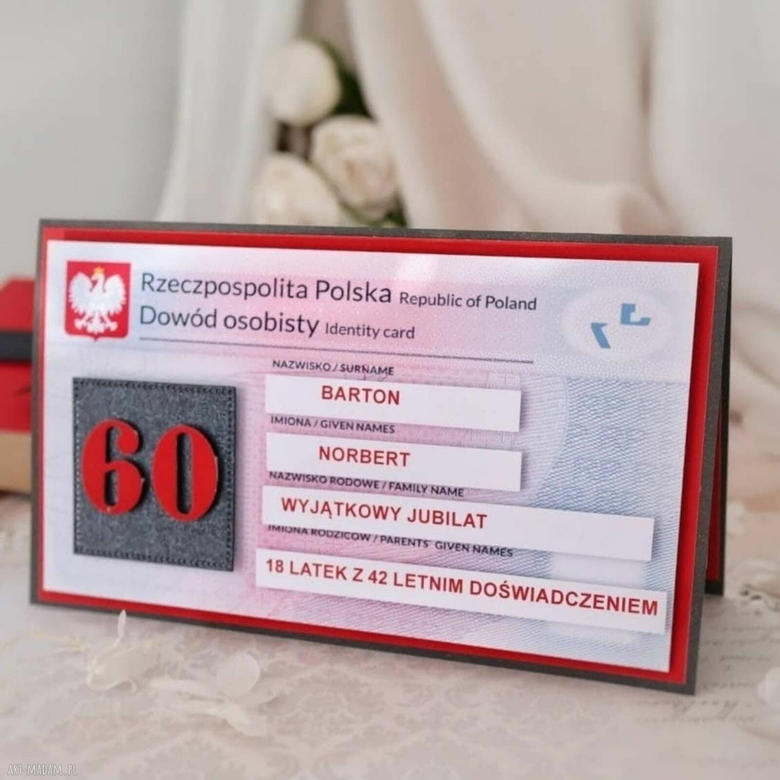 Śmieszna kartka urodzinowa 60 lat dla mężczyzny - dowód osobisty
