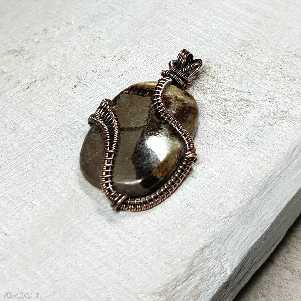 Septarian (smoczy kamień) - ręcznie robiony naszyjnik wire wrapping z miedzi