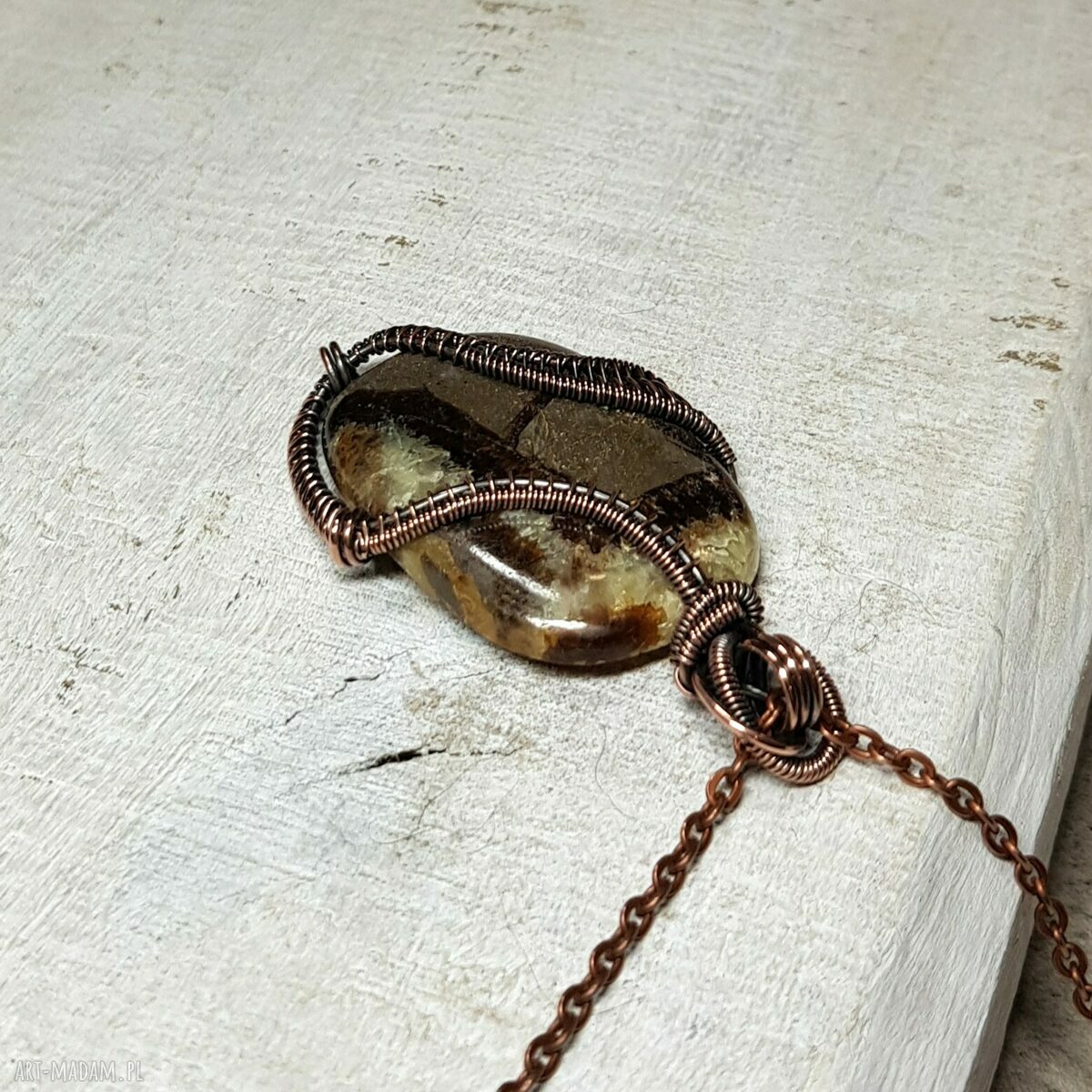 Septarian (smoczy kamień) - ręcznie robiony naszyjnik wire wrapping z miedzi