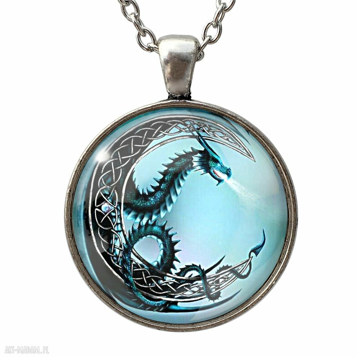 Księżycowy smok duży medalion łańcuszkiem księżyc smoczy fantasy