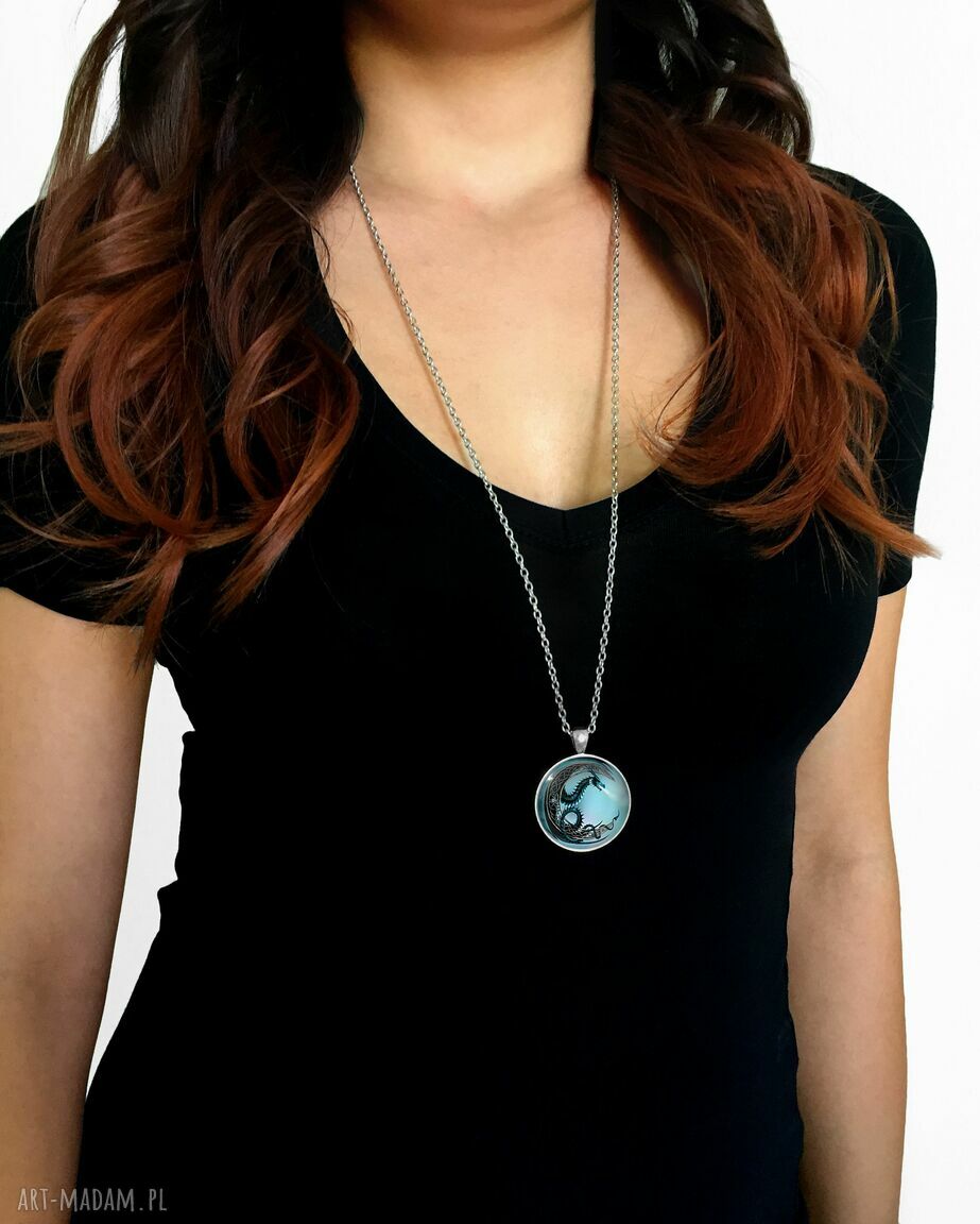 naszyjniki: Księżycowy smok Duży medalion z łańcuszkiem hand made