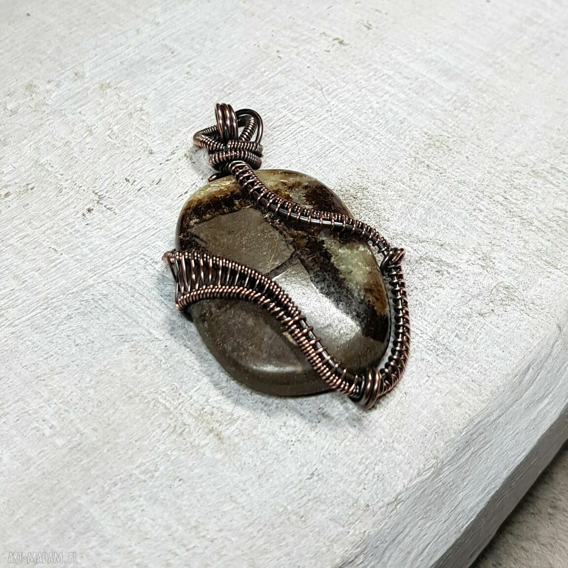 Septarian (smoczy kamień) - ręcznie robiony naszyjnik wire wrapping z miedzi