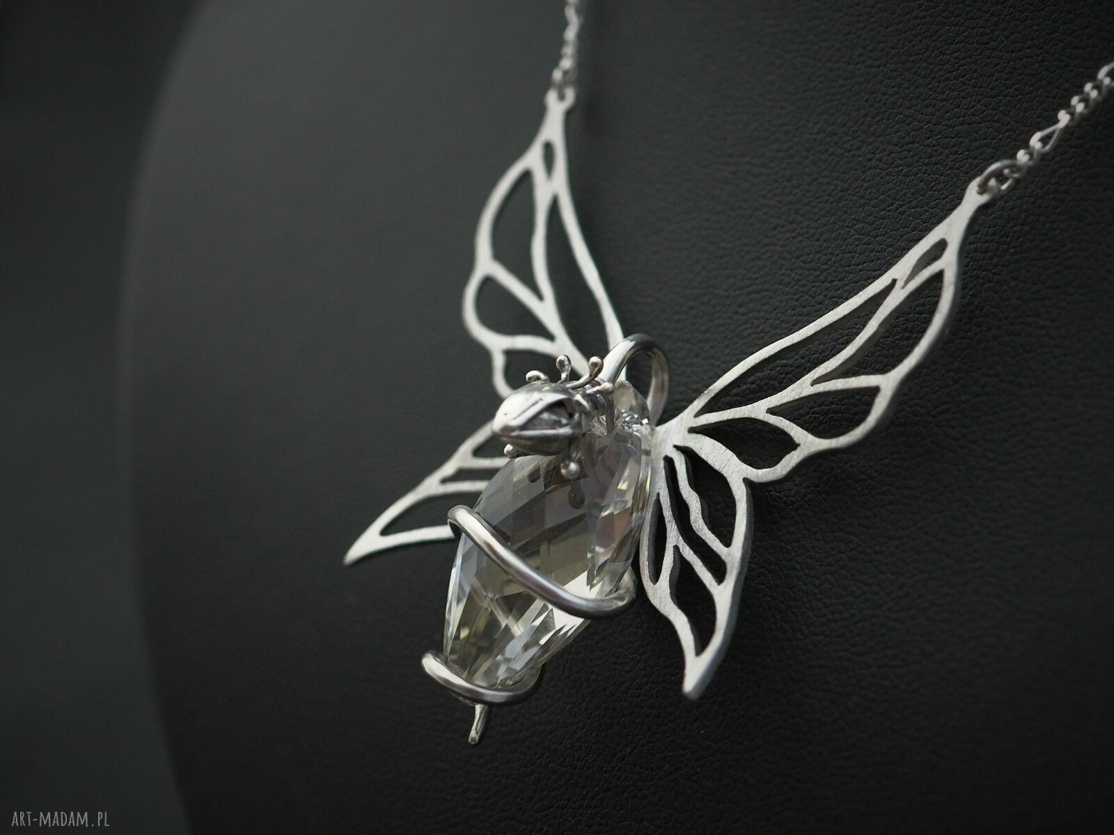 Smok światła - ręcznie robiony naszyjnik fantasy ze srebra 925 i Swarovski