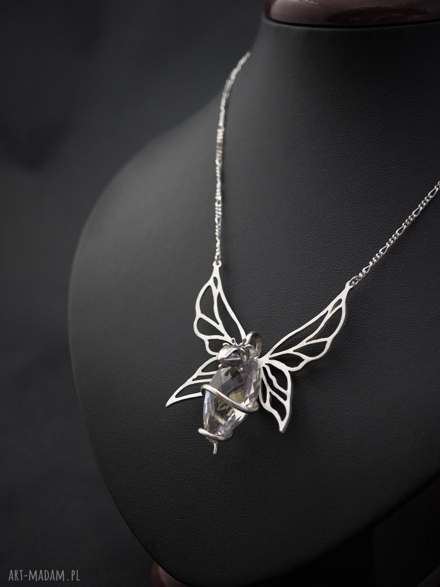 Smok światła - ręcznie robiony naszyjnik fantasy ze srebra 925 i Swarovski