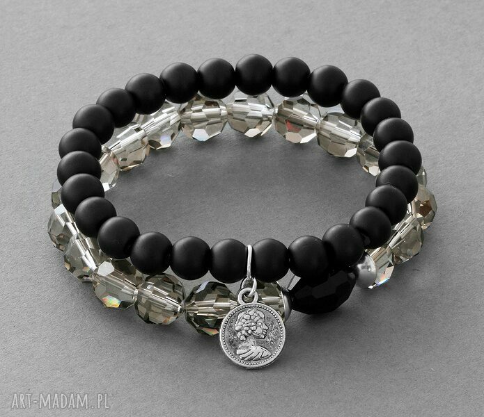 bransoletki: Smoky crystals with black point. hand made