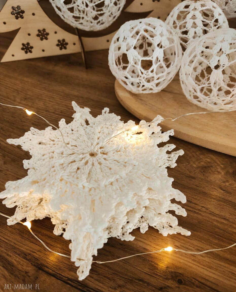 Szydełkowe śnieżynki na choinkę - zestaw 4 sztuk (ok. 15 cm)