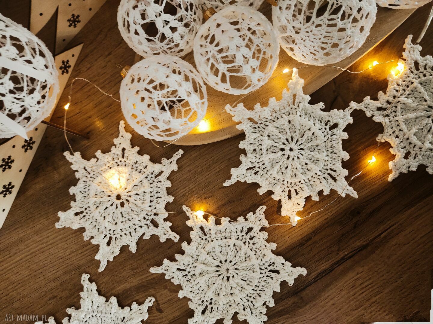 Szydełkowe śnieżynki na choinkę - zestaw 4 sztuk (ok. 15 cm)