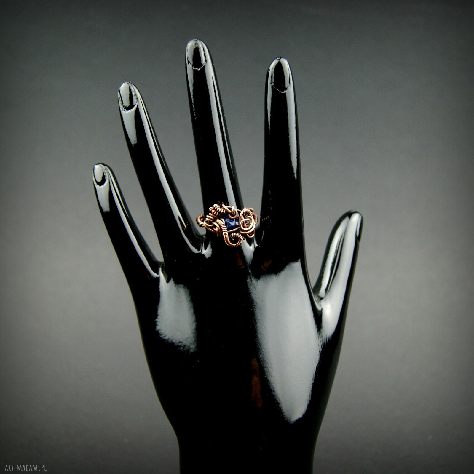 Sodalit regulowany pierścionek z miedzi - wire wrapping