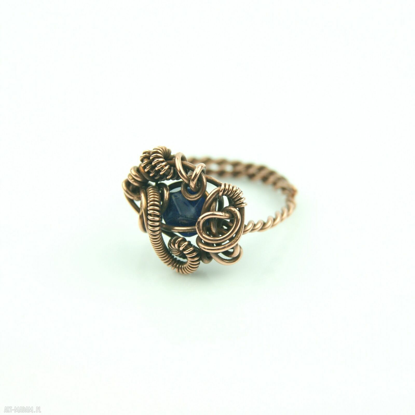 Sodalit regulowany pierścionek z miedzi - wire wrapping