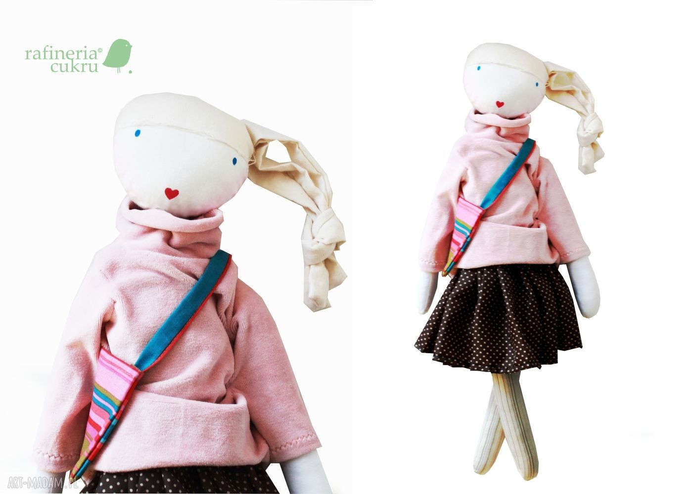 Sofia Pink - szmaciana lalka z sercem (54 cm), ręcznie szyta