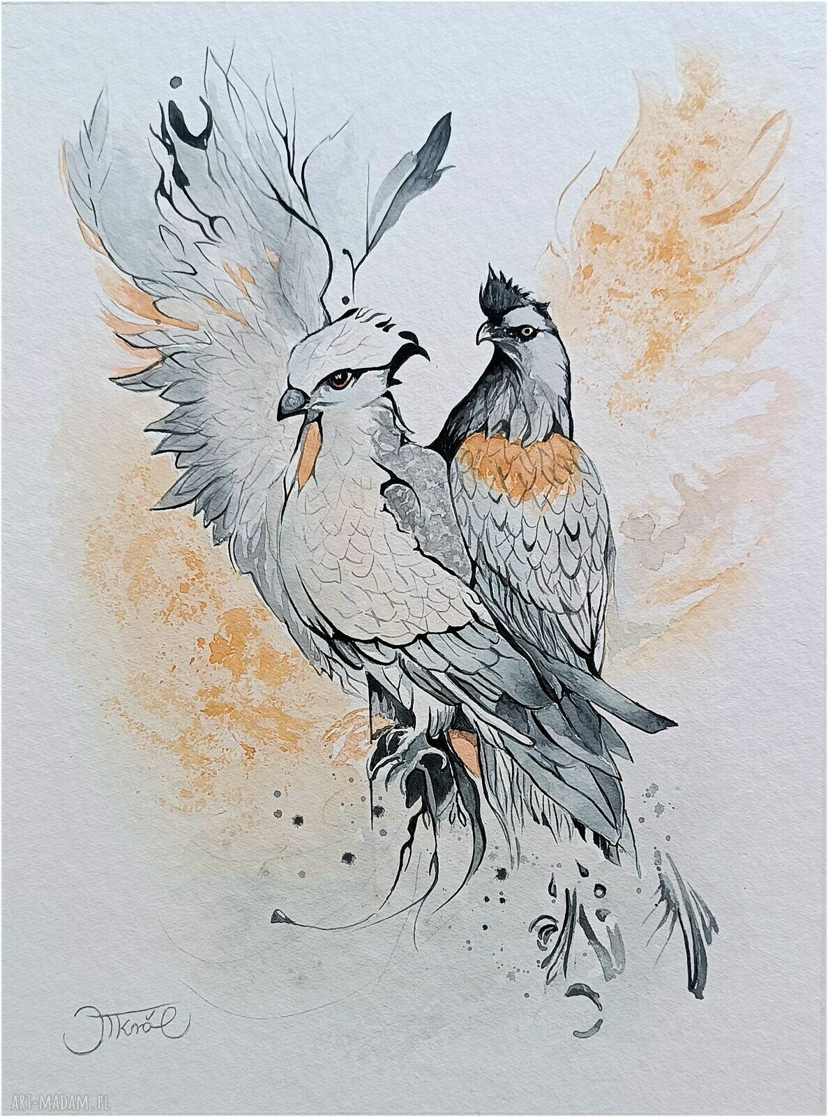 Sojusz skrzydeł - akwarela 32x24 cm z orłem oryginał