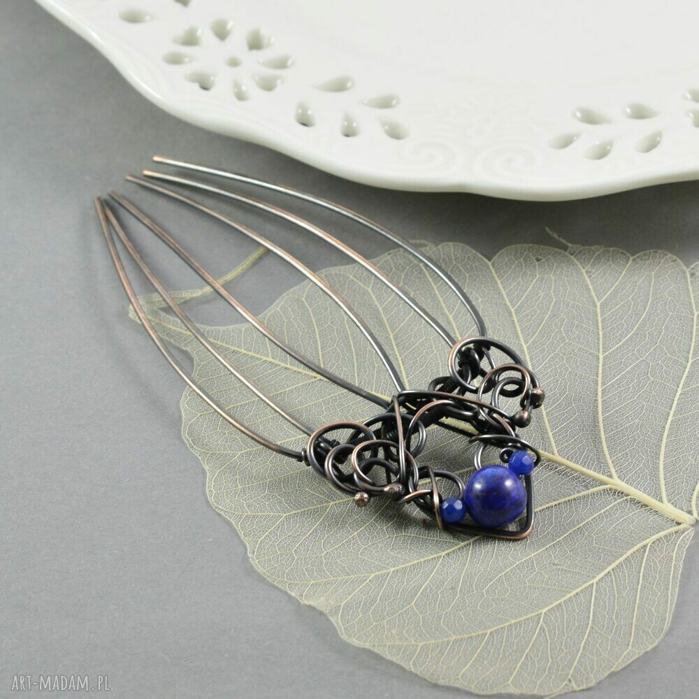 Something Blue - grzebyk do włosów z miedzi, jadeitem i lapis lazuli