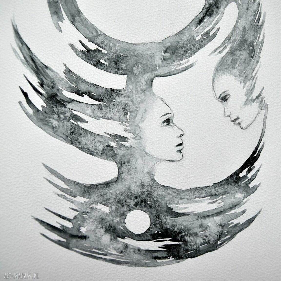 Somosuno I - akwarela i grafika abstrakcyjna w stylu surrealizmu z motywem twarzy (A4)