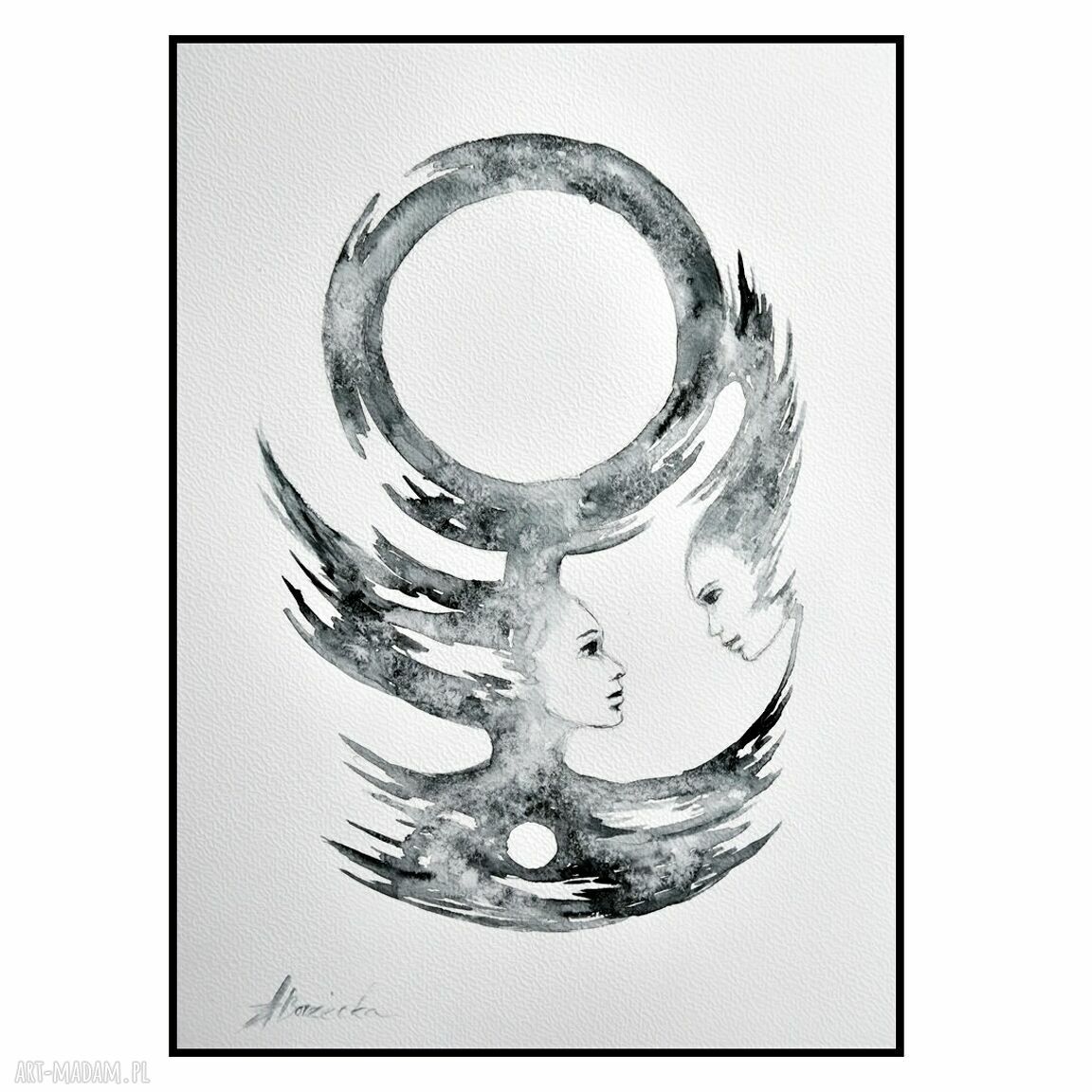 Somosuno I - akwarela i grafika abstrakcyjna w stylu surrealizmu z motywem twarzy (A4)