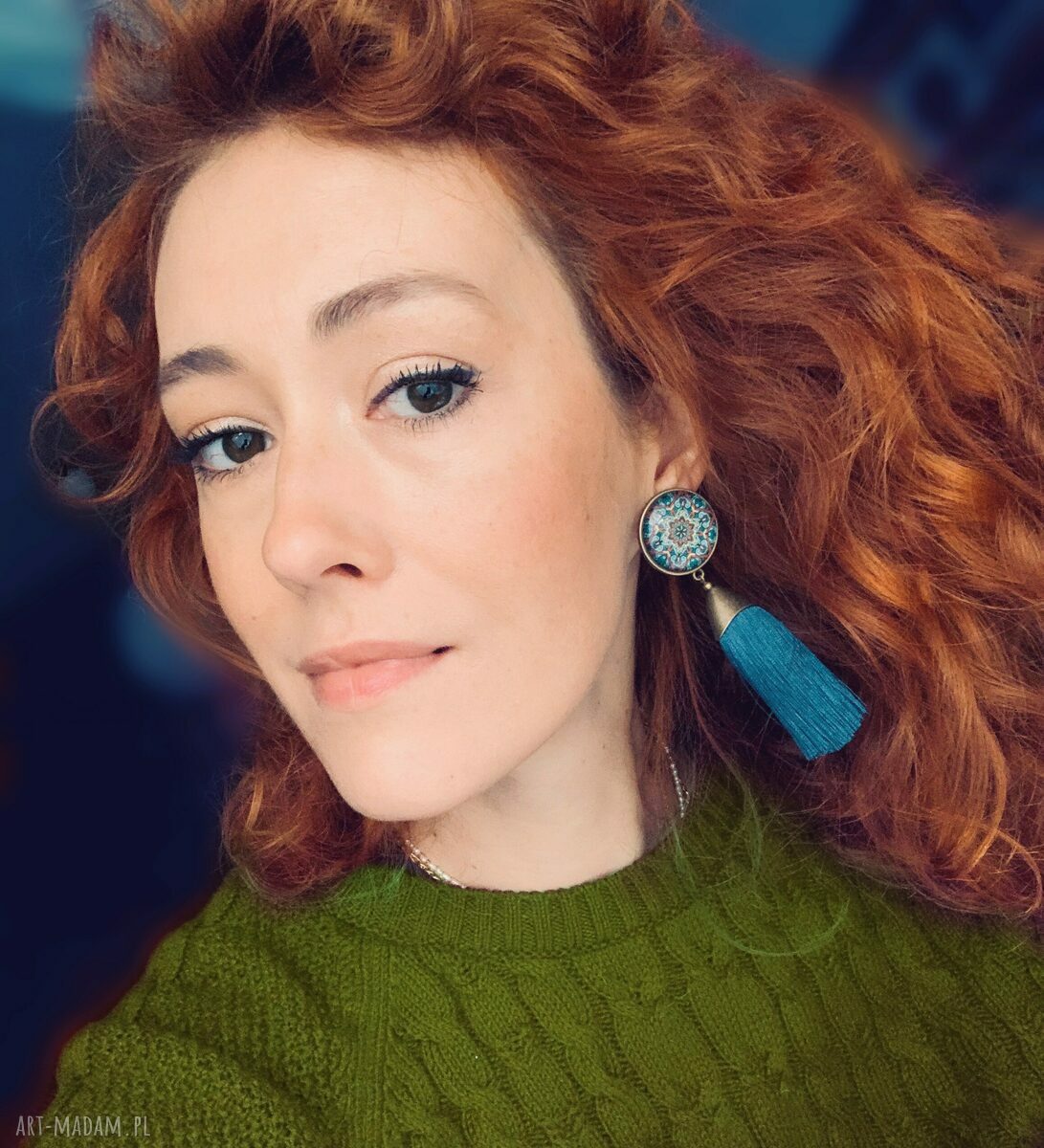 Klipsy Sonia - turkusowe jedwabne chwosty boho z kaboszonem