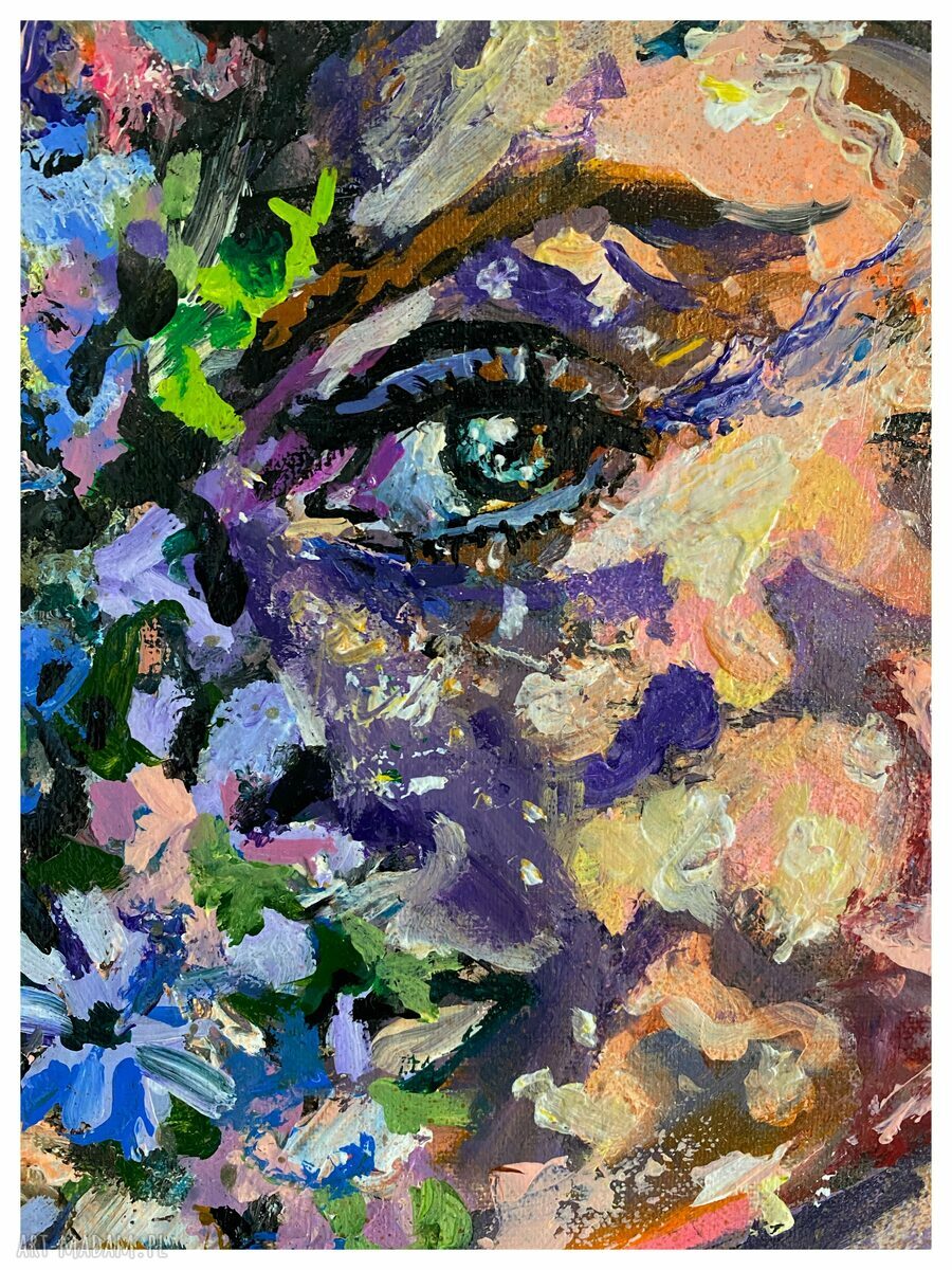 Obraz SOPHIE 70x50 - ręcznie malowany portret kobiety w kwiatach