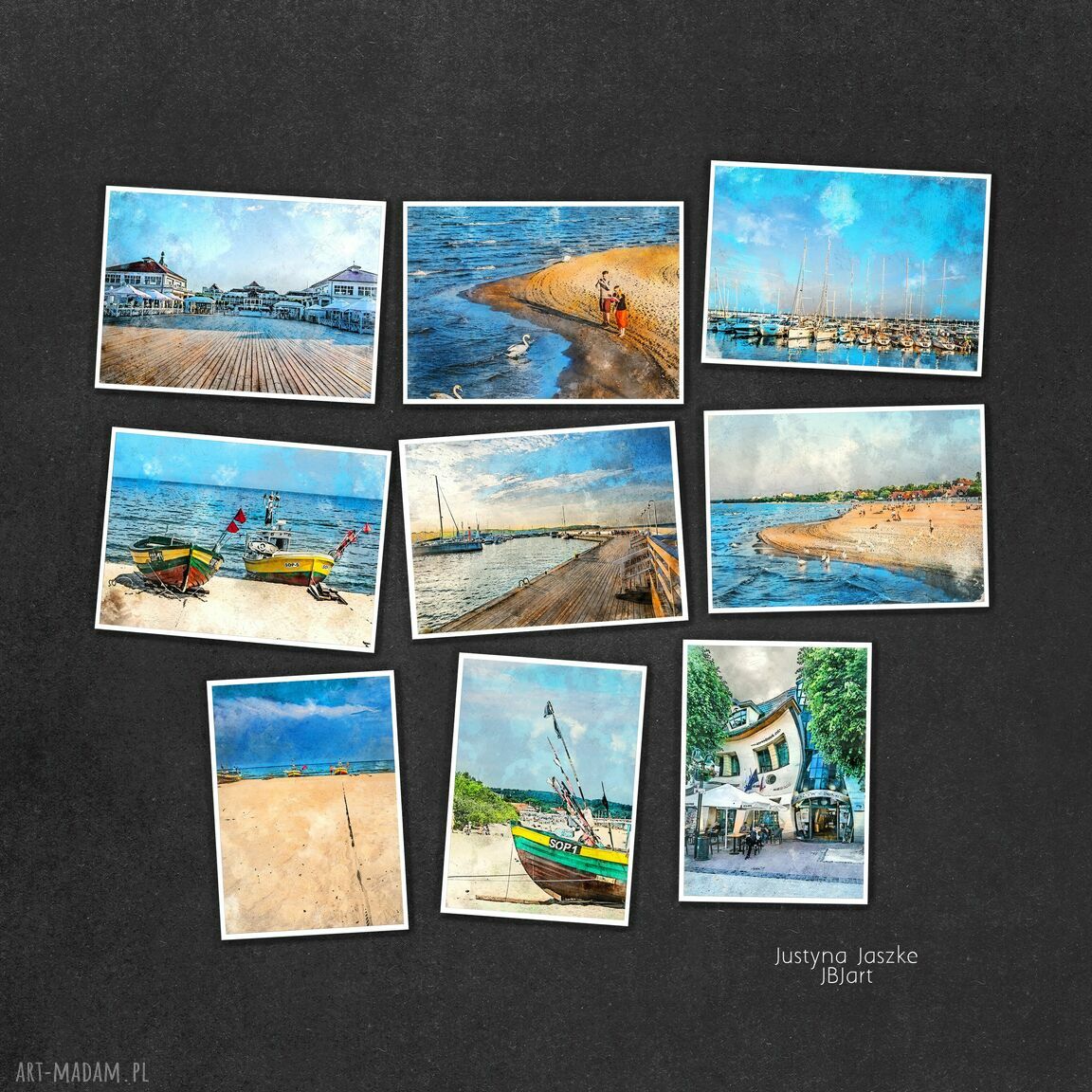 Sopot w akwareli - zestaw 9 grafik 13x18 cm do Twojego wnętrza i na wyjątkowy prezent