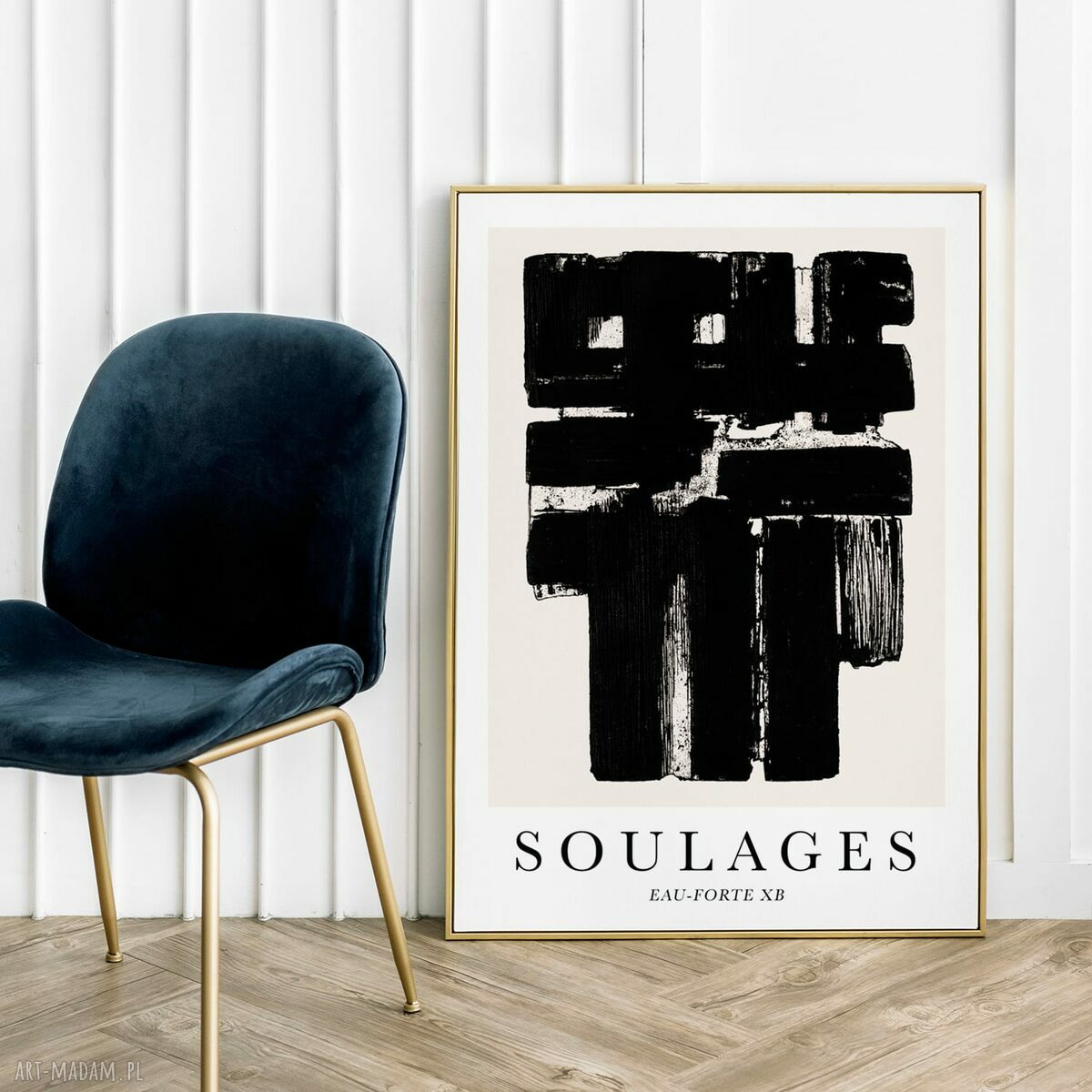 Plakat Soulages Eau-Forte XB 61x91 cm w odcieniach bieli, czerni i beżu