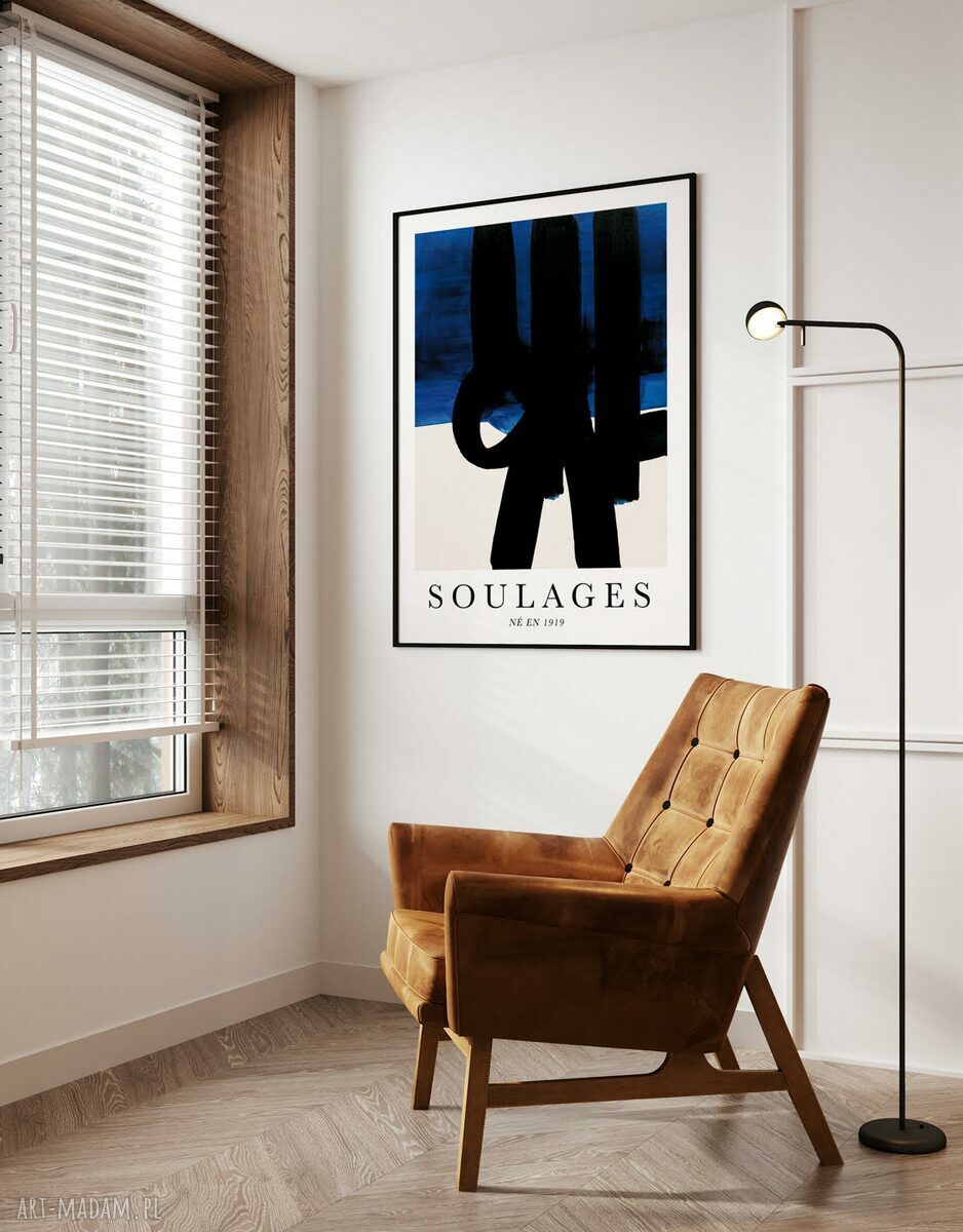 Plakat Soulages Ne en 1919 w formacie 40x50 cm - niebieska abstrakcja (reprodukcja)