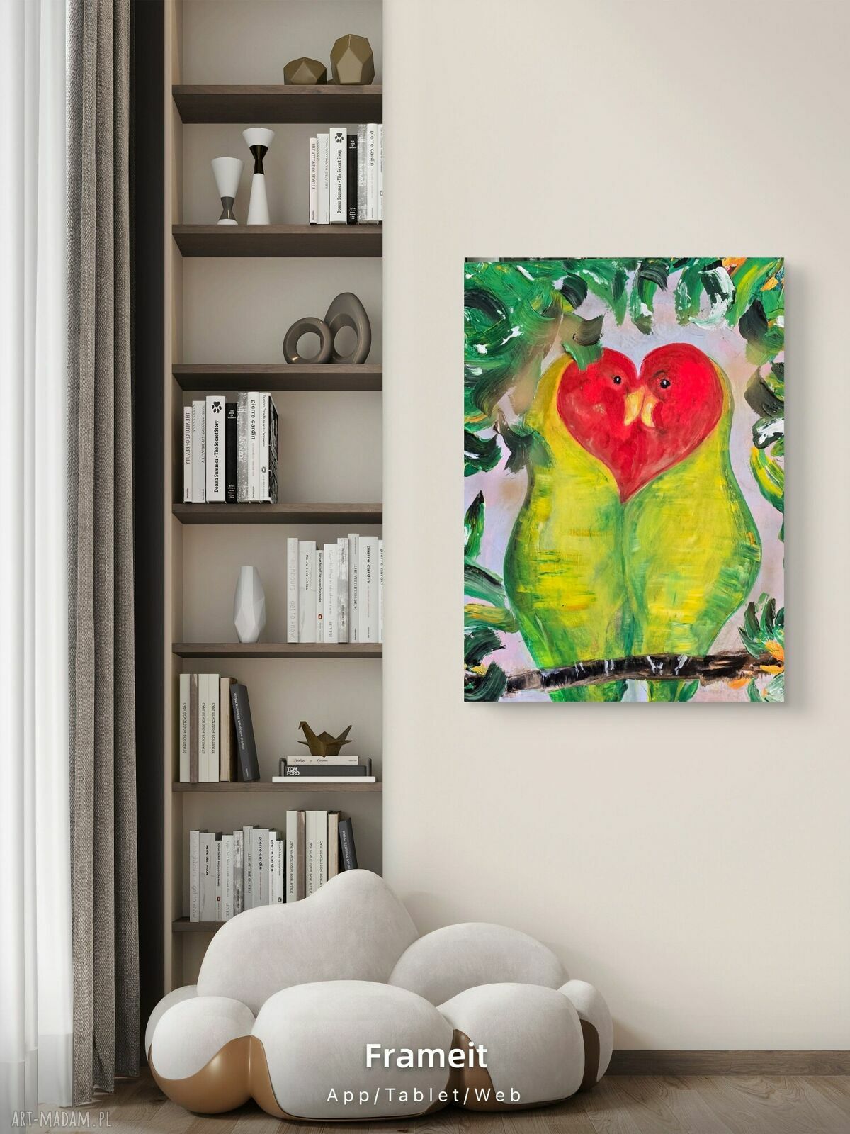 Obraz akrylowy „Soulmates” - papugi 55x75 cm, gotowy do zawieszenia