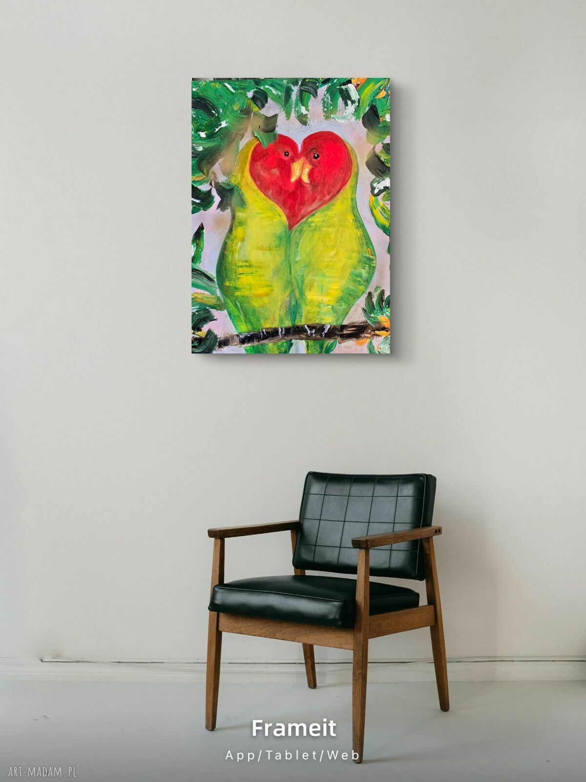 Obraz akrylowy „Soulmates” - papugi 55x75 cm, gotowy do zawieszenia